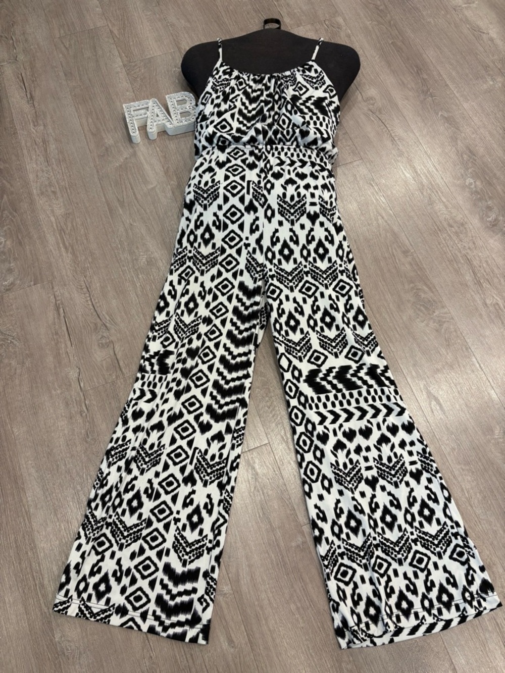 Black & White Printed Wide-Leg Jumpsuit